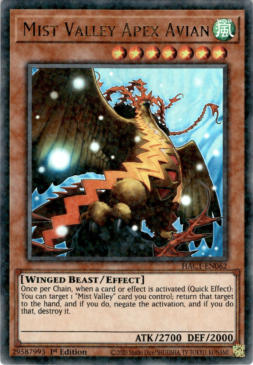 Mist Valley Apex Avian - HAC1-EN062 - Duel Terminal Ultra Parallel Rare 1st Edition