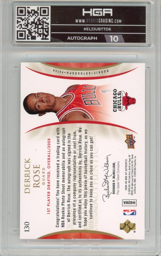 2008-09 Sp Authentic Derrick Rose Rookie Patch Auto 173/299 Hga 9/10
