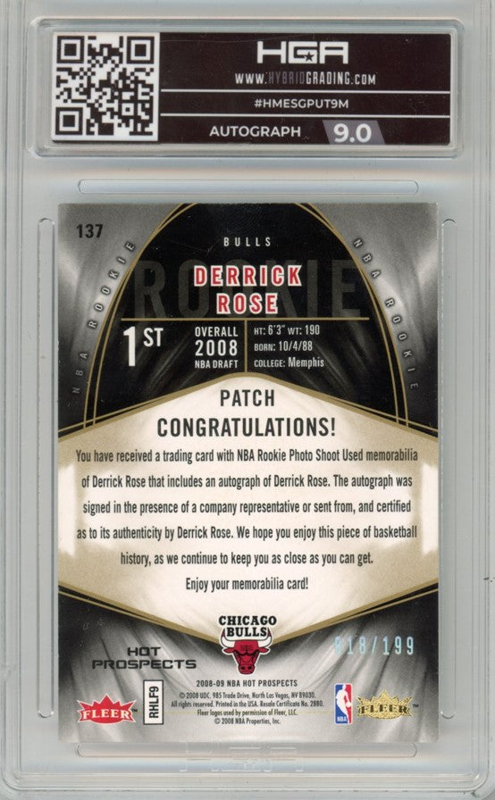 2008-09 Upper Deck Hot Prospects Derrick Rose Rookie Patch Auto 18/199 Hga 8.5/9