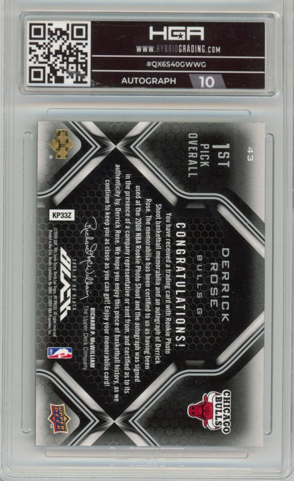 2008-09 Ud Black Derrick Rose Rookie Jersey Auto Black 24/99 Hga 9/10