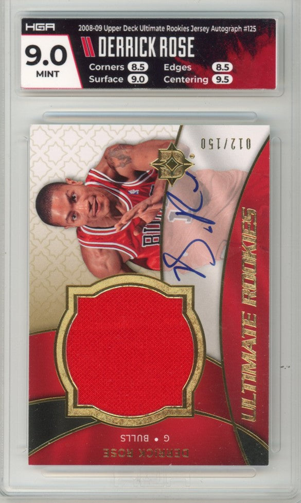 2008-09 Upper Deck Derrick Rose Ultimate Rookies Jersey Auto 12/150 Hga 9/10