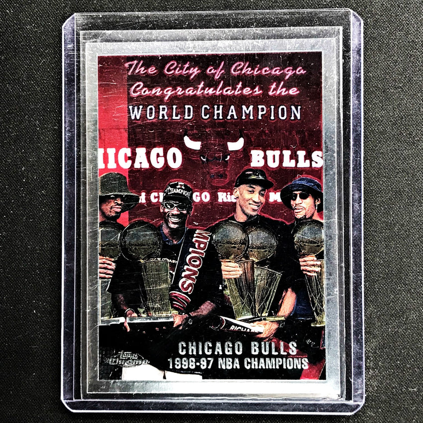 1997-98 Topps Chrome CHICAGO BULLS World Champions Checklist #51-Cherry Collectables