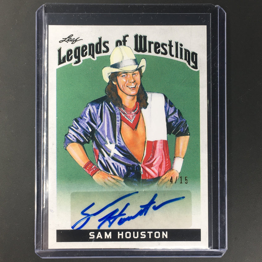 2018 Leaf Legends Of Wrestling SAM HOUSTON Green Auto 4/15-Cherry Collectables