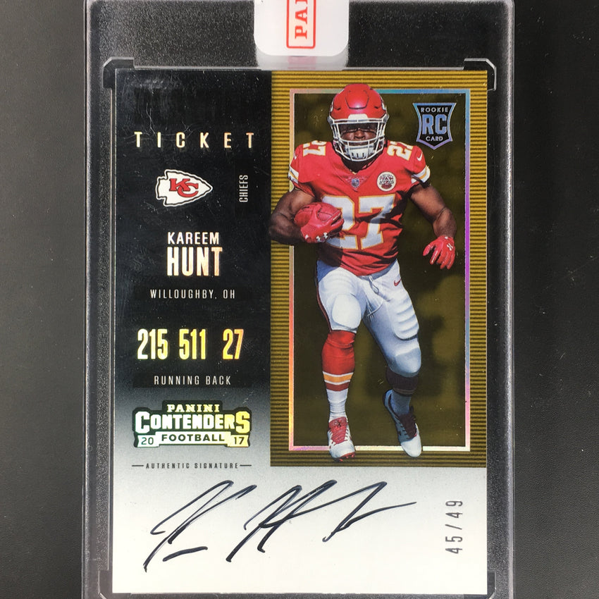 2017 Condenders KAREEM HUNT Playoff Ticket Rookie Auto 45/49-Cherry Collectables