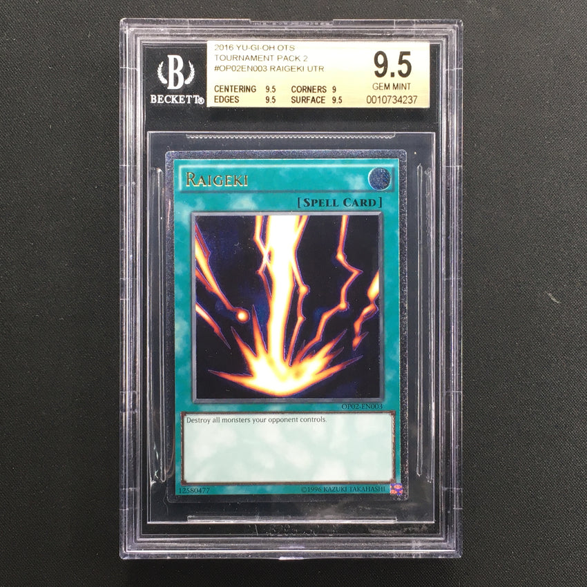 BGS 9.5 GEM MINT Raigeki - OP02-EN003 - Ultimate Rare-Cherry Collectables