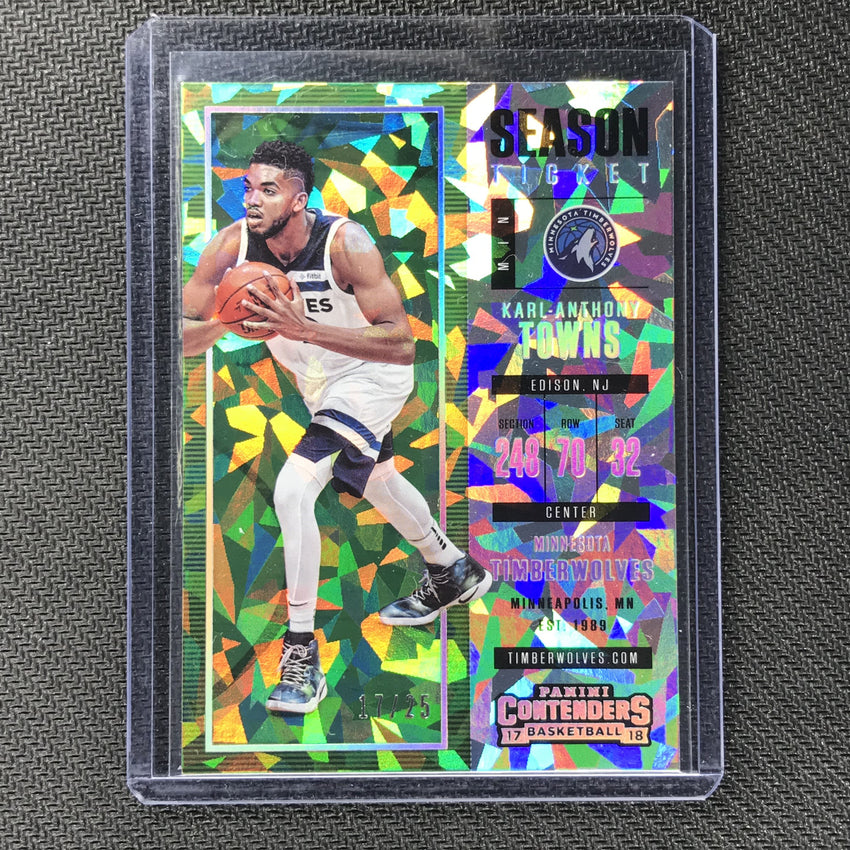 2017-18 Contenders KARL ANTHONY TOWNS Season Ticket Cracked Ice 17/25-Cherry Collectables