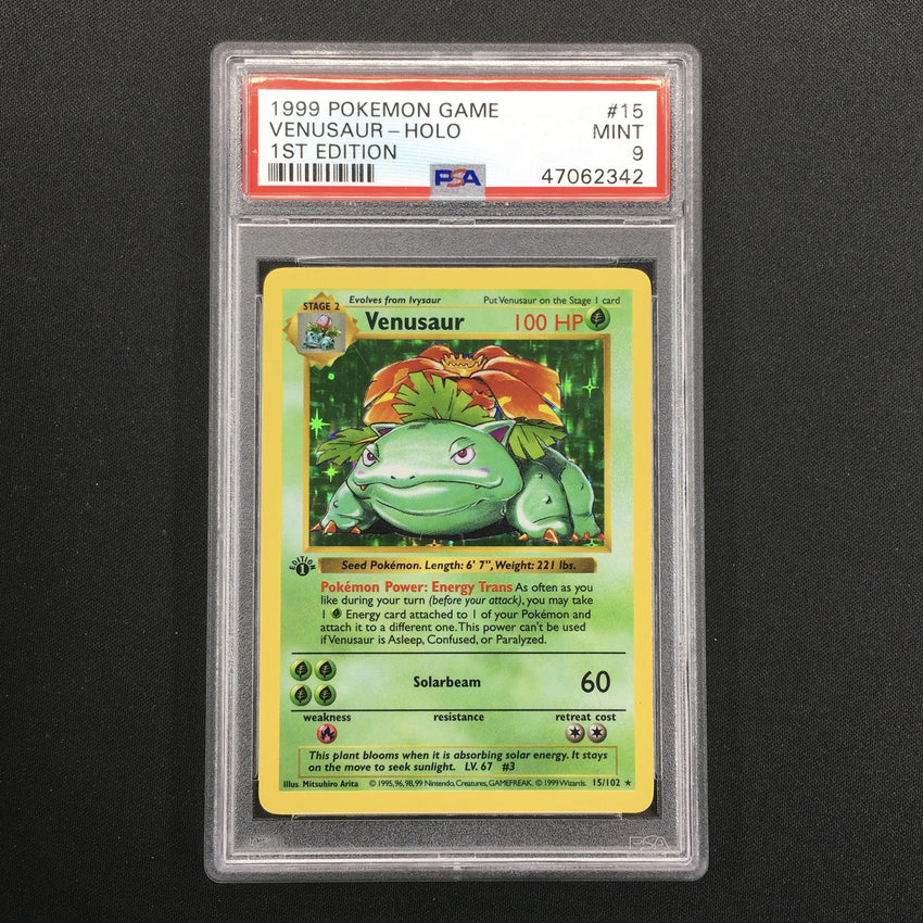 PSA 9 MINT Venusaur - 15/102 - Holo - Base Set Shadowless 1st Edition-Cherry Collectables