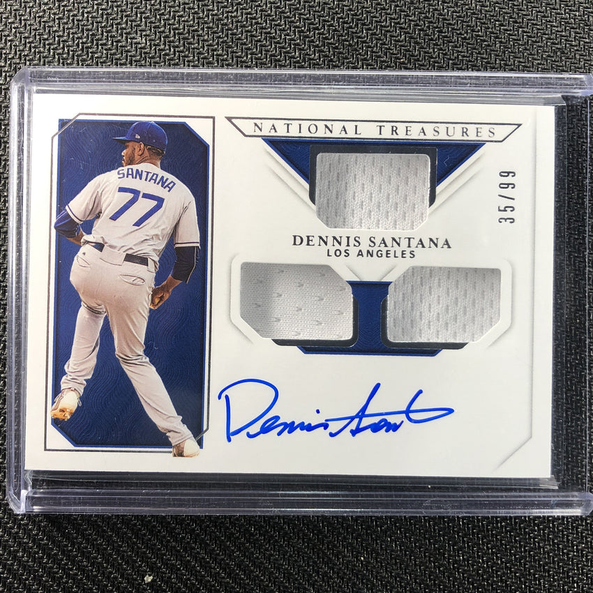 2019 National Treasures DENNIS SANTANA Rookie Patch Auto 35/99-Cherry Collectables