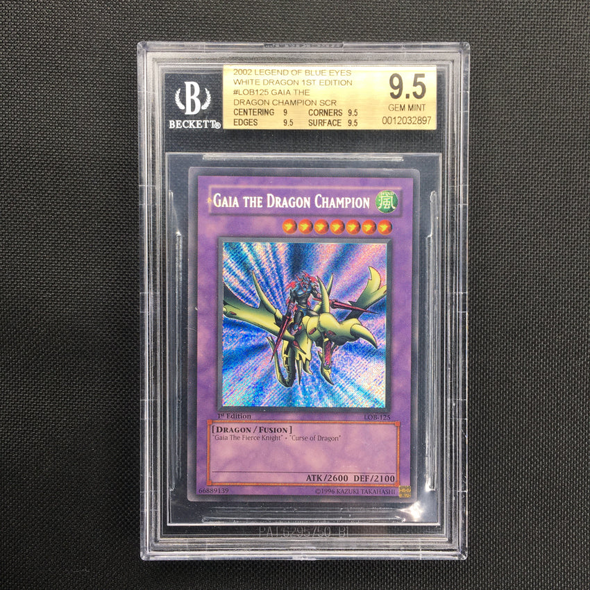 BGS 9.5 GEM MINT Gaia the Dragon Champion - LOB-125 - Secret Rare 1st Edition NA North America
