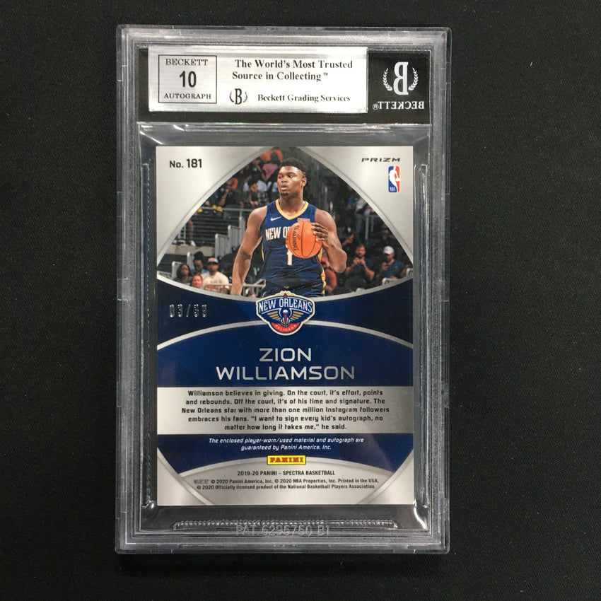 2019-20 Spectra Zion Williamson Rookie Patch Auto Wave 3/39 BGS 9/10