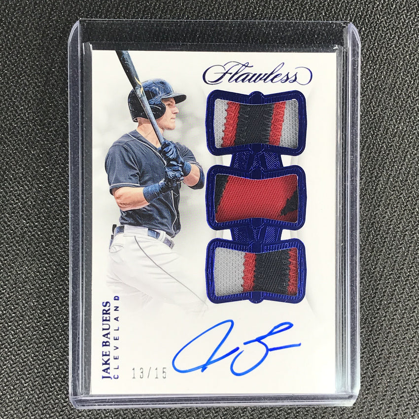 2019 Flawless JAKE BAUERS Triple Patch Auto Sapphire 13/15-Cherry Collectables