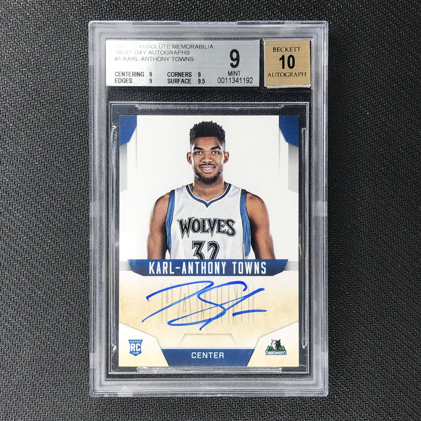 2015-16 Absolute KARL ANTHONY TOWNS Next Day Auto Rookie BGS 9/10 #1-Cherry Collectables