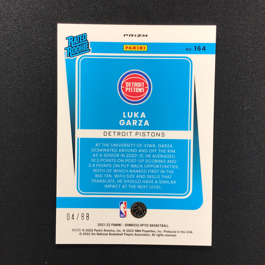 2021-22 Donruss Optic Luka Garza Rated Rookie Choice Red 4/88