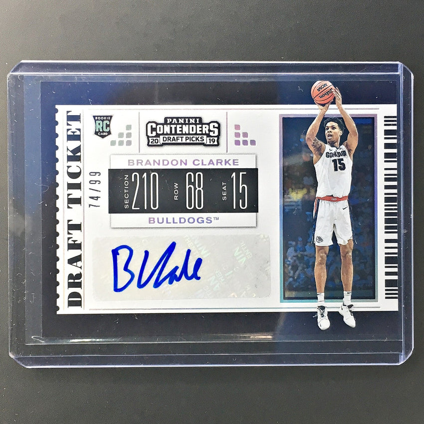 2019 Contenders Draft Picks BRANDON CLARKE Draft Ticket Auto 74/99-Cherry Collectables