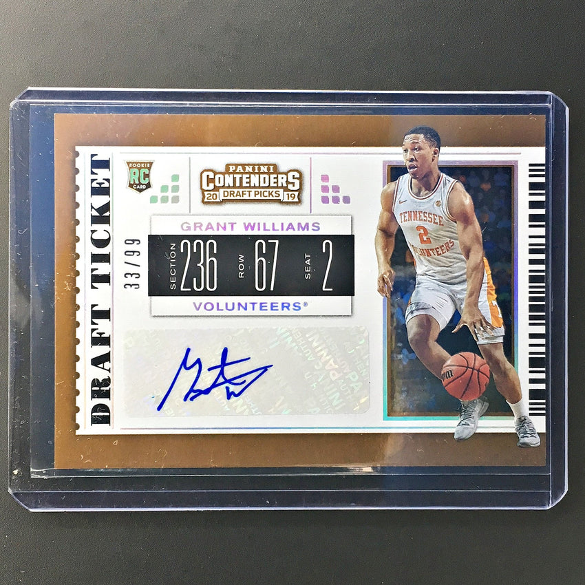 2019 Contenders Draft Picks GRANT WILLIAMS Draft Ticket Auto 33/99-Cherry Collectables