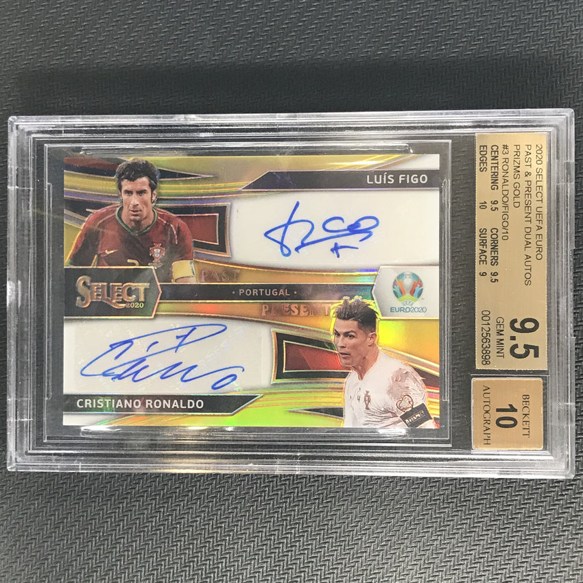 2020 Select UEFA Euro CRISTIANO RONALDO LUIS FIGO Past & Present Dual Auto Gold 2/10 BGS 9.5/10-Cherry Collectables