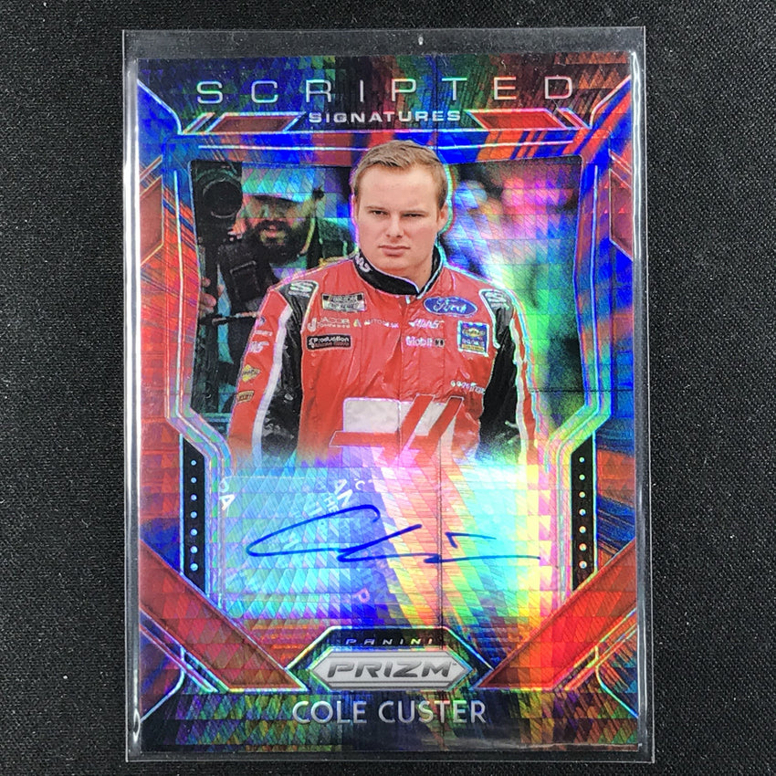 2020 Prizm Racing COLE CUSTER Scripted Signatures Auto Red Blue Hyper 20/30-Cherry Collectables