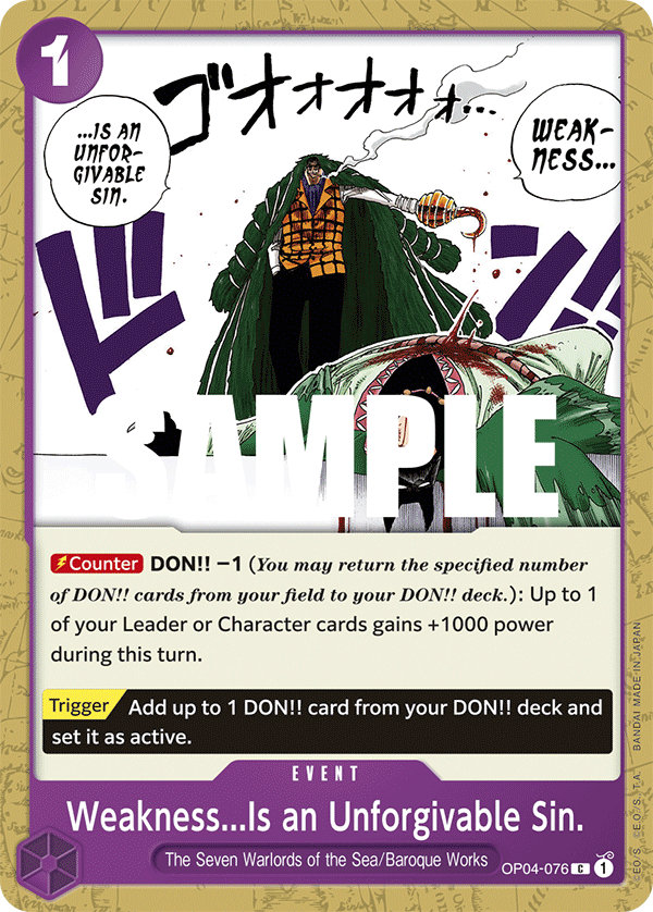 Playset (4) 4x Weakness...is An Unforgivable Sin. OP04-076 - Common OP-04 Kingdoms Of Intrigue