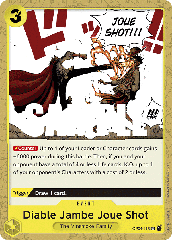 Playset (4) 4x Diable Jambe Joue Shot OP04-116 - Uncommon OP-04 Kingdoms Of Intrigue