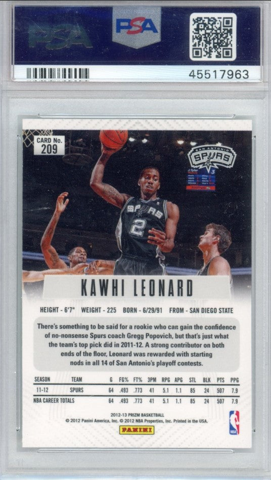 2012-13 Prizm Kawhi Leonard Rookie Base No 209 PSA 10 963