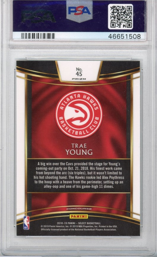 2018-19 Select Trae Young Silver Prizm Rookie Concourse No 45 PSA 10 508