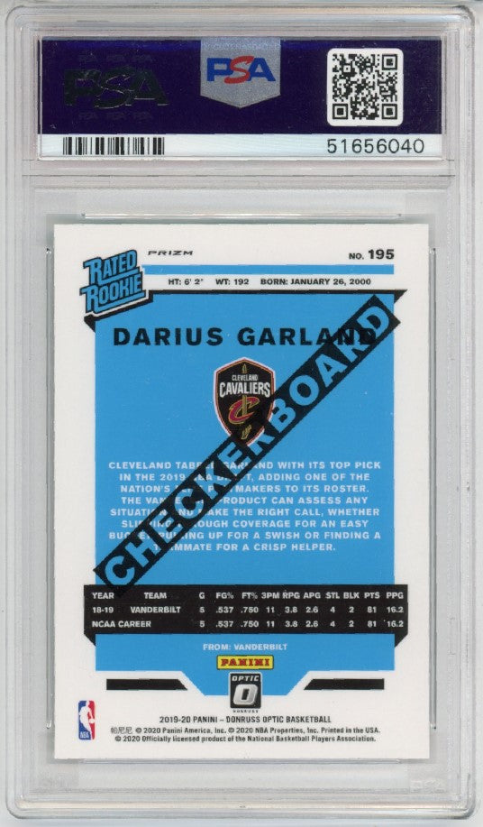 2019-20 Donruss Optic Darius Garland Checkerboard Rookie No 195 PSA 9 040
