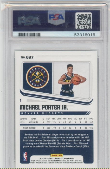 2018-19 Chronicles Michael Porter Jr Score Gold Rookie 7/10 PSA 8