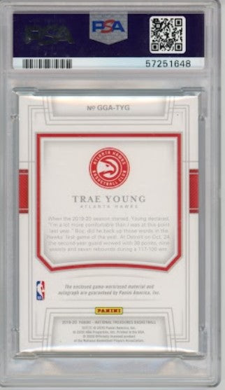 2019-20 National Treasures Trae Young Game Gear Jersey Auto 8/49 PSA 10