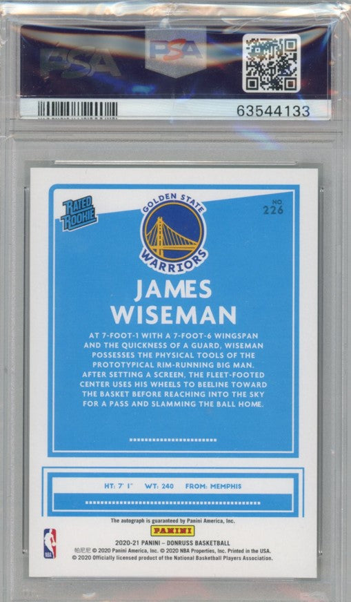 2020-21 Donruss James Wiseman Black Gold Rookie Auto 8/8 PSA 8/10