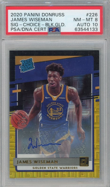2020-21 Donruss James Wiseman Black Gold Rookie Auto 8/8 PSA 8/10