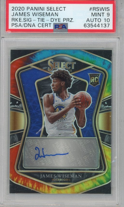 2020-21 Select James Wiseman Tie Dye Rookie Auto 20/25 PSA 9