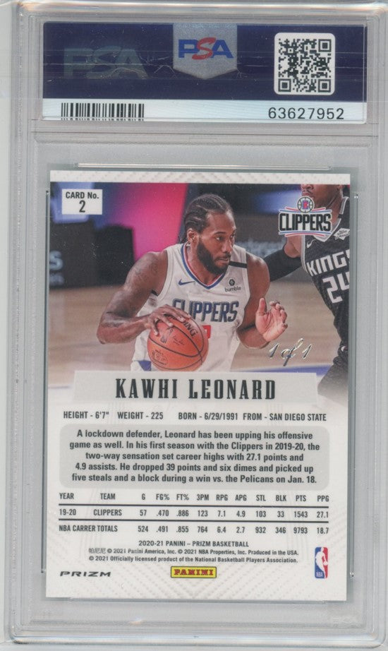 2020-21 Prizm Flashback Kawhi Leonard Flashback Prizm Black 1/1 PSA 9