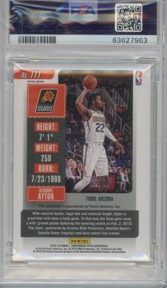 2018-19 Contenders Optic Deandre Ayton Rookie Ticket Gold Auto 2/10 Psa 9