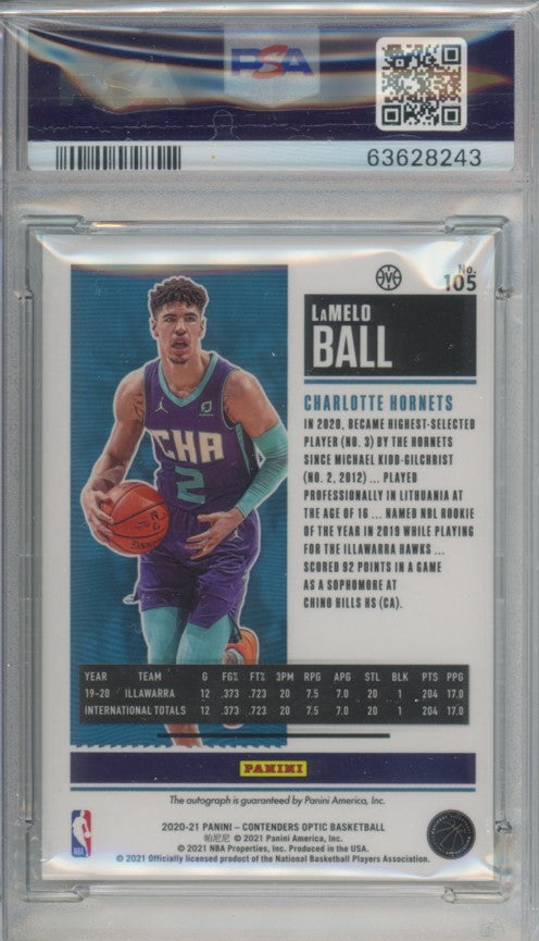 2020-21 Contenders Optic Lamelo Ball Rookie Ticket Variation Auto PSA 8 243