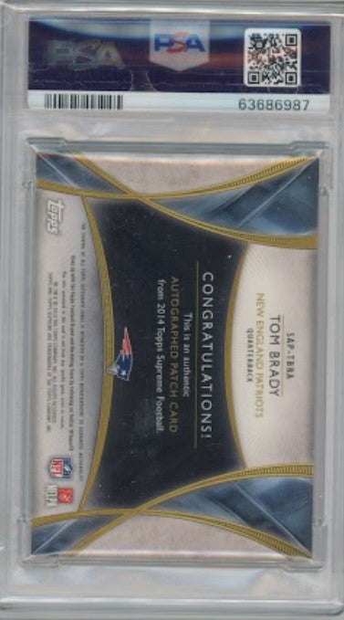 2014 Topps Supreme Tom Brady Patch Auto Violet 8/10 PSA 8