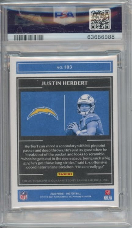 2020 One Justin Herbert Rookie Auto Blue 10/35 PSA 9