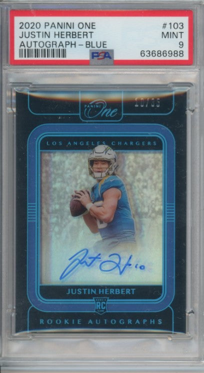 2020 One Justin Herbert Rookie Auto Blue 10/35 PSA 9
