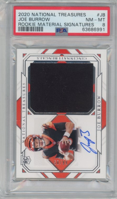 2020 National Treasures Joe Burrow Rookie Material Jersey Auto 50/99 PSA 8