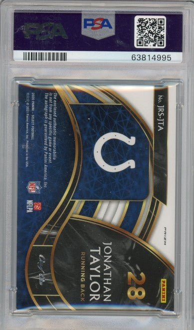 2020 Select Jonathan Taylor Jumbo Rookie Patch Auto Black Prizm Tag 1/1 PSA 8