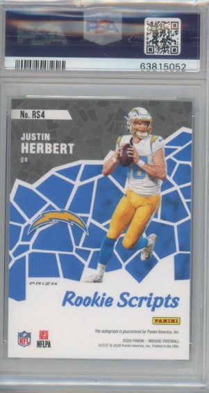 2020 Mosaic Justin Herbert Rookie Scripts Auto Silver No 4 PSA 10/9 052