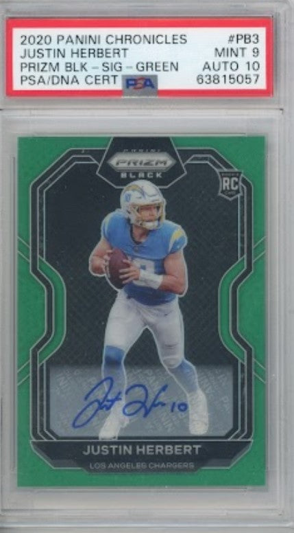 2020 Chronicles Justin Herbert Prizm Black Rookie Auto Green 42/49 PSA 9/10