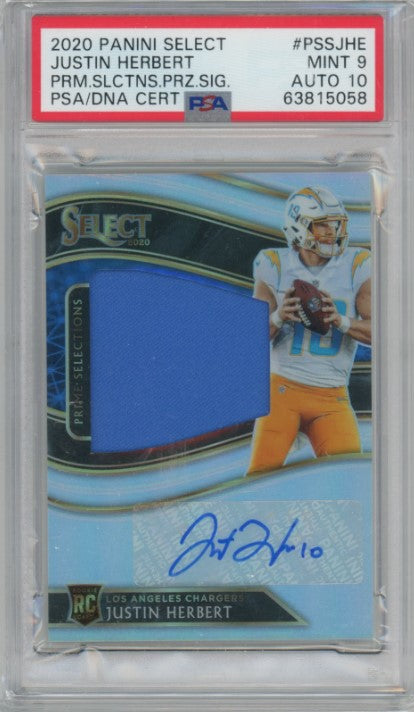 2020 Select Justin Herbert Prime Selections Rookie Jersey Auto 19/49 PSA 9/10