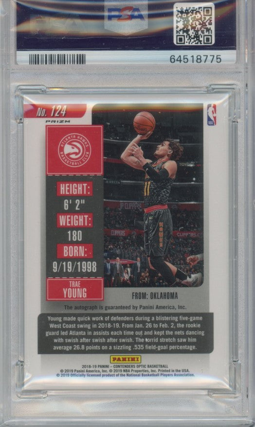 2018-19 Contenders Optic Trae Young Rookie Ticket Auto Silver No 124 PSA 9 775