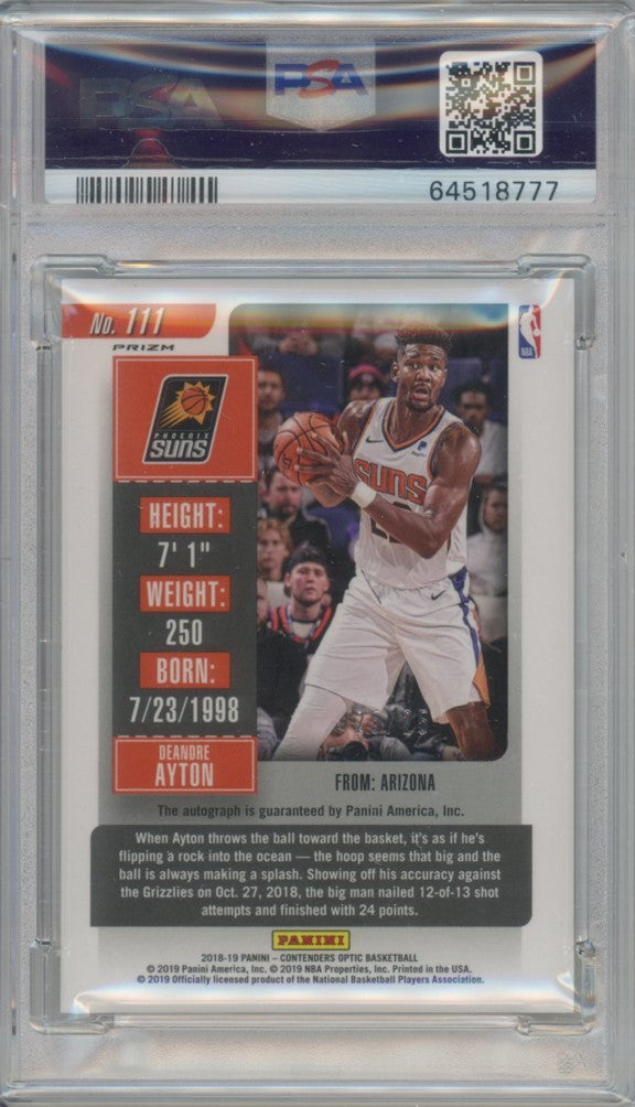 2018-19 Contenders Optic Deandre Ayton Rookie Ticket Orange Auto 25/25 PSA 8