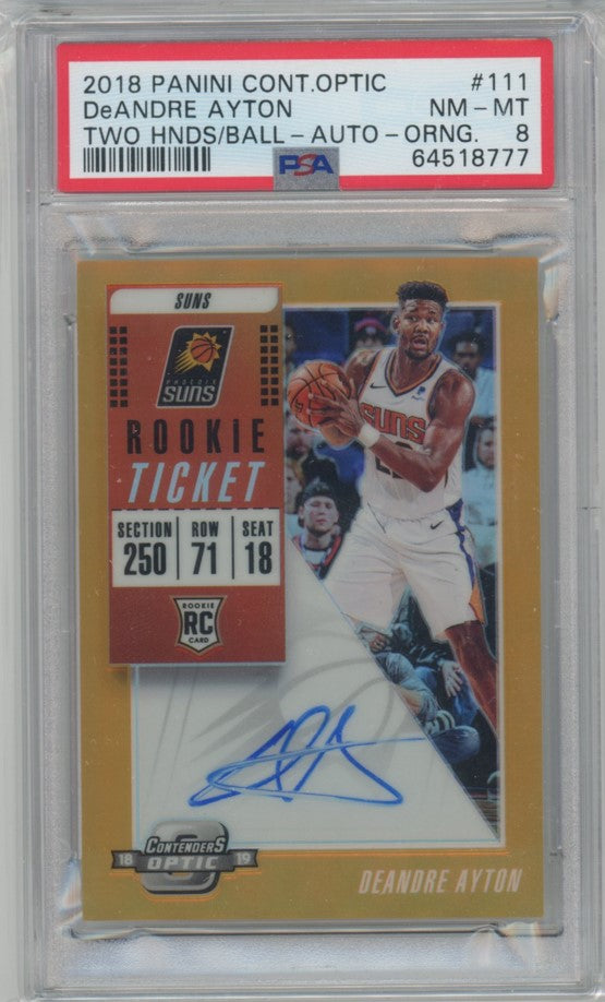 2018-19 Contenders Optic Deandre Ayton Rookie Ticket Orange Auto 25/25 PSA 8
