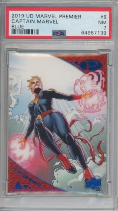 2019 Marvel Premier Captain Marvel Blue 4/50 PSA 7