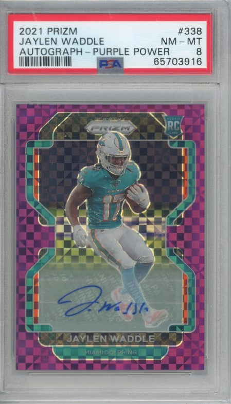 2021 Prizm Jaylen Waddle Rookie Auto Purple Power 11/49 PSA 8
