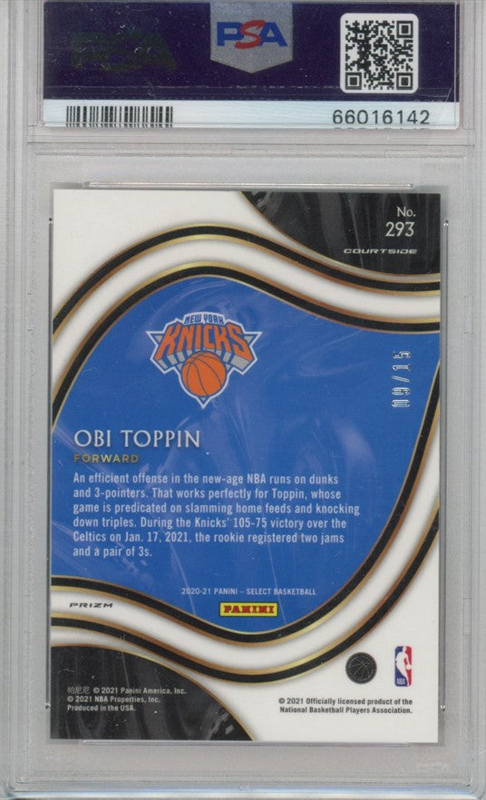 2020-21 Select Obi Toppin Courtside Neon Orange Pulsar Rookie 9/15 PSA 9