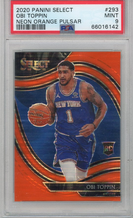 2020-21 Select Obi Toppin Courtside Neon Orange Pulsar Rookie 9/15 PSA 9