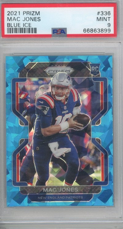 2021 Prizm Mac Jones Rookie Blue Ice 28/99 PSA 9